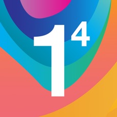 This is a service from Cloudflare. The 1.1.1.1 logo is a white 1 with a superscript 4. The background is a hippie dippie tie-dye effect. From southeast to northwest the colours are yellow, orange, bluegreen, turquoise, royal blue, pink. The colours are separated in a wavy stripe fashion that pulls in to a center at the top