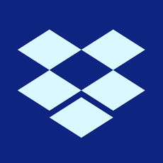 Dropbox's logo is a royal blue background. On this is a simplified isometric box made up of 5 lighter blue squares that appears open at the top.