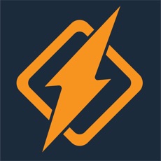 Honeybadger's app icon is a dark blue green solid background. In front of this is an orange square rotated 45 degrees into a diamond. On top of this diamond is a lightning bolt, also orange.
