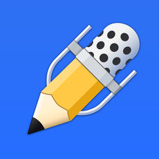 Notability's icon is a solid light blue background. On top of this is what could be described as a very short pencil, where the eraser would be is a studio microphone to symbolize Notability's writing and audio recording abilities I would imagine.