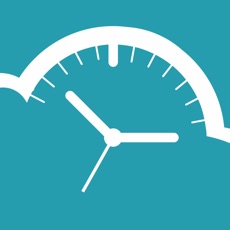 Skedpal's icon could be described as a cross between a clock and a speedometer. The clock is white on a cyan background. The clock's hands indicate it's 10:15 and 35 seconds