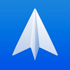 Spark's icon is a blue background with a white paper airplane on top. The airplane would be the underside view of the plane, if seen as an arrow it is pointing to the top of the icon.