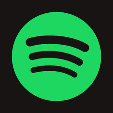 Spotify's logo is a dark grey almost black background. On top of this is a green circle. Inside the green circle are three lines that have been pulled in the middle into bends. The whole circle has then been rotated approximately 10 degrees clockwise.