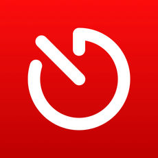 The Timery app's icon is like a standard power icon in white rotated counter-clockwise approximately 45 degrees o a solid red background. A standard power icon is an almost complete circle with the top cut out and in its place a vertical line down